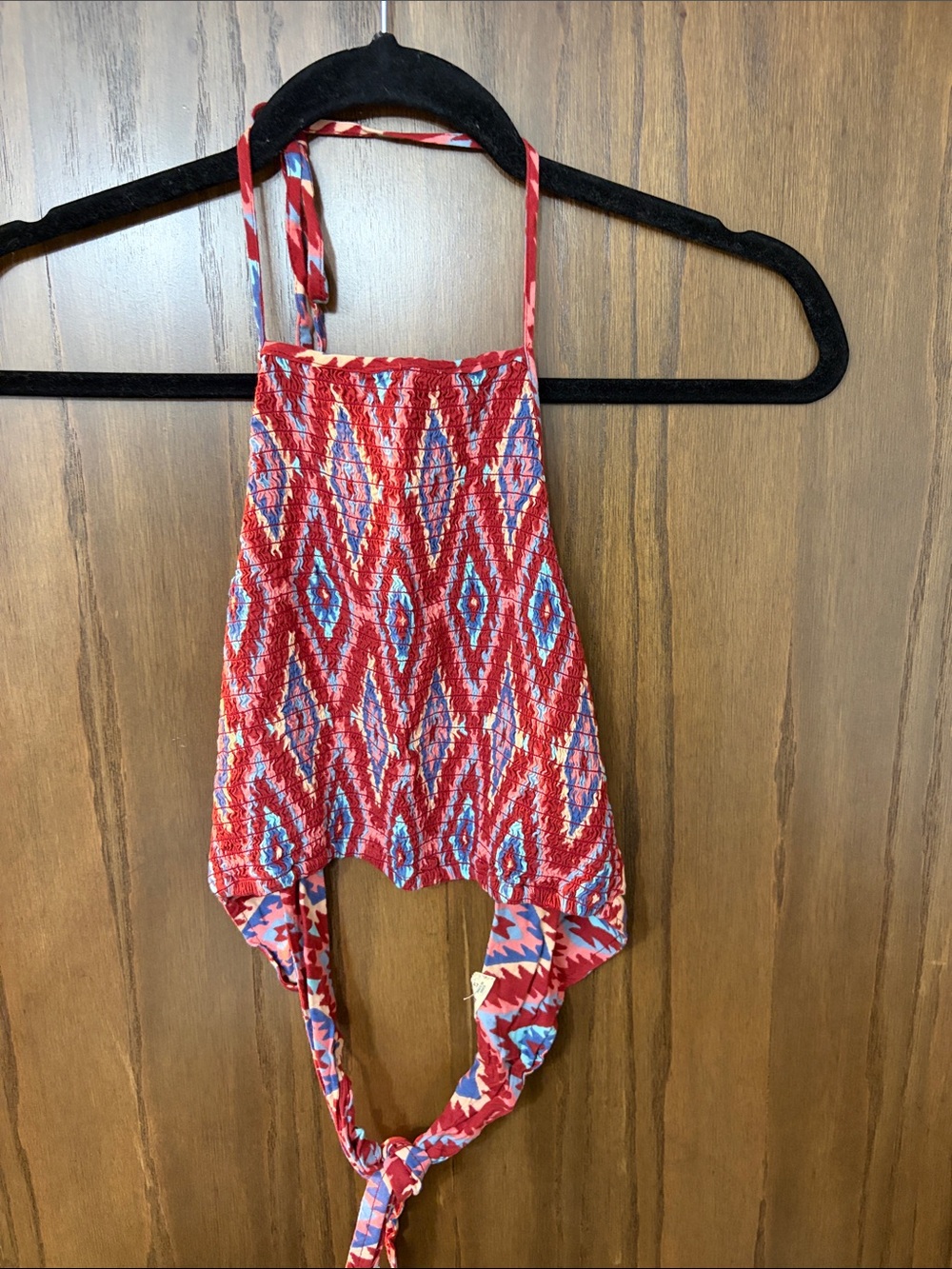 Hollister Red Patterned Smocked Halter Tabk Top